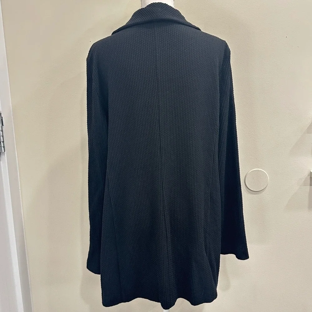Eileen Fisher Black‎ Waffle Knit Shawl Collar Longline Cardigan Large Minimalism